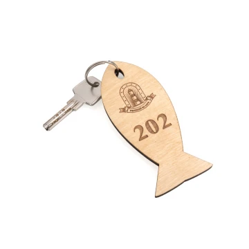 Wooden Keychain Fish 2 - Natural Color - Size 110x48mm - BD078