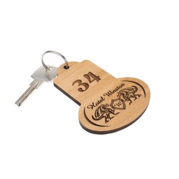 Retro 7 Wooden Keychain - Alder Wood - Dimensions 95x75mm - BD090