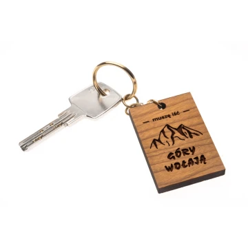 Keychain Mountains are Calling - Solid Cherry Wood - Any Engraving - BP157