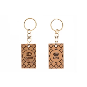 King and Queen Keychain - Light Cherry Wood - Custom Engraving - BP167