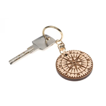 Compass Keychain - Light Maple Wood - Custom Engraving - BP160