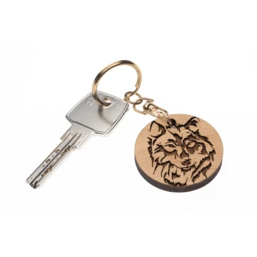 Wolf Keychain 1 - Light Alder Wood - Custom Engraving - BP152