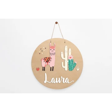 Wooden plaque with child's name - diameter 290mm - NAP072