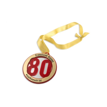 80th Birthday Jubilee Medal - 12 cm diameter - red acrylic