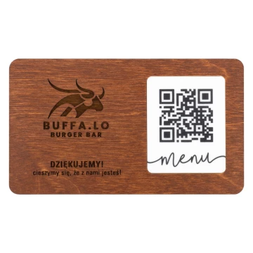 Menu with interchangeable QR code and company logo - engraved wood - dim. 120x70mm - MEN024