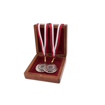Silver Medals for 25th Silver Wedding Anniversary - Set in Wooden Case - MGR004