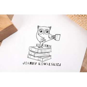 Ex Libris Stamp for Ink Imprinting - Owl 2 - Handle Dimensions 50x50mm - EX017