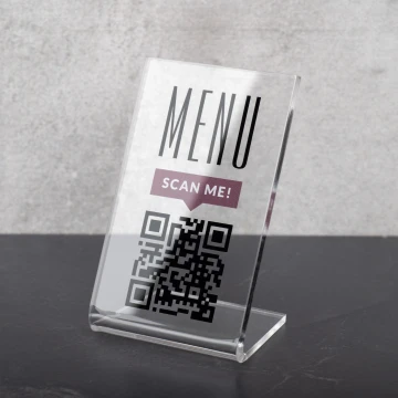 Menu Stand with QR Code - Transparent Plexi - Dimensions 55x90mm - ST053