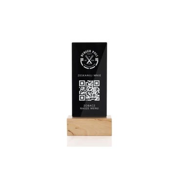 Information Stand with QR Code - Black Plexi on Wooden Pedestal - ST027