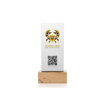 Information Stand with QR Code - Matte Plexi on Wooden Pedestal - ST032
