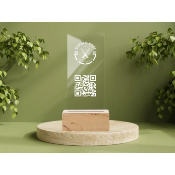 Information Stand with QR Code - Clear Plexiglass on Wooden Pedestal - ST033