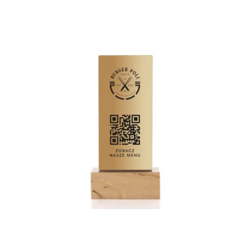 Information Stand with QR Code - Gold Plexi on Wooden Pedestal - ST049