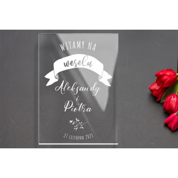 Welcome board for wedding, reception - 5mm plexi with UV print - dimensions 500x700mm - TNS006