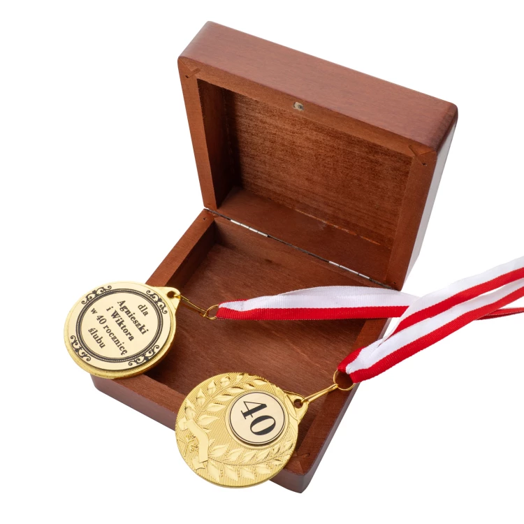 Golden Medals for 40th Ruby Wedding Anniversary - Set in Wooden Case - MGR109