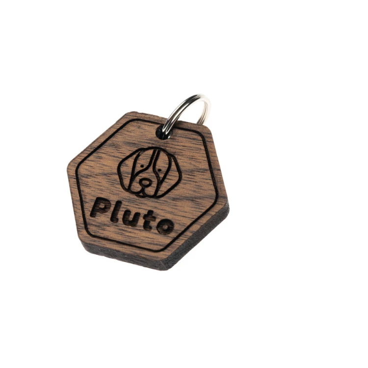 ID Tag - Premium Keyring for Dog and Cat with Engraving - Solid Walnut Wood - BDZ061