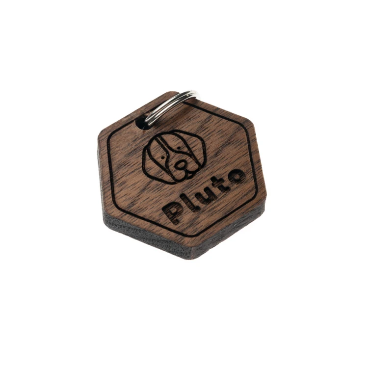 ID Tag - Premium Keyring for Dog and Cat with Engraving - Solid Walnut Wood - BDZ061
