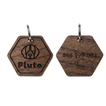 ID Tag - Premium Keyring for Dog and Cat with Engraving - Solid Walnut Wood - BDZ061