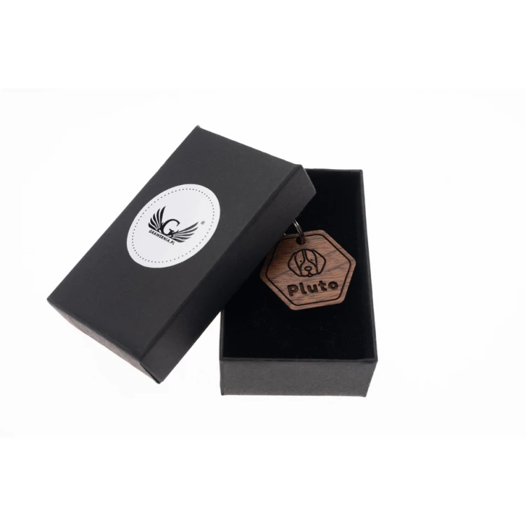 ID Tag - Premium Keyring for Dog and Cat with Engraving - Solid Walnut Wood - BDZ061
