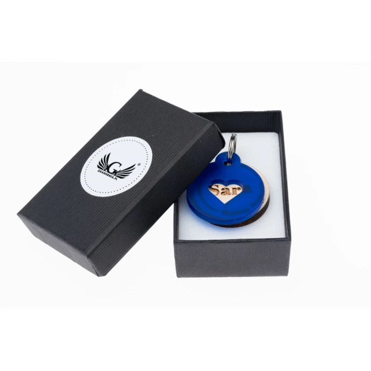 ID Tag - Premium Keyring for Dog and Cat with Engraving - Solid Maple Wood and Acrylic - BDZ063