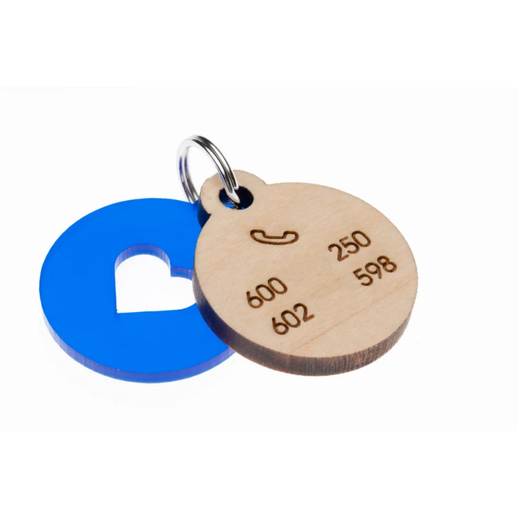 ID Tag - Premium Keyring for Dog and Cat with Engraving - Solid Maple Wood and Acrylic - BDZ063