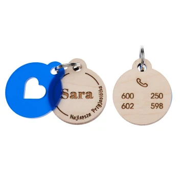 ID Tag - Premium Keyring for Dog and Cat with Engraving - Solid Maple Wood and Acrylic - BDZ063