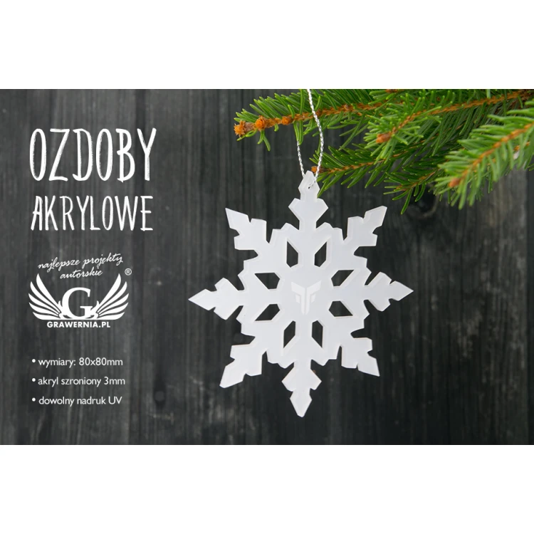 Frosted decorations with any UV print - size 80x80mm - snowflake - BDR013