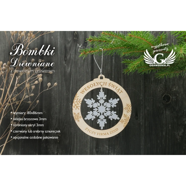 Wood and Plexiglass Christmas Baubles - size 80x86mm - any engraving - BDR021