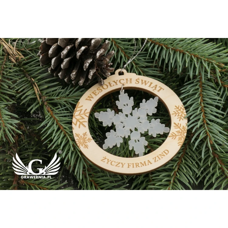 Wood and Plexiglass Christmas Baubles - size 80x86mm - any engraving - BDR021