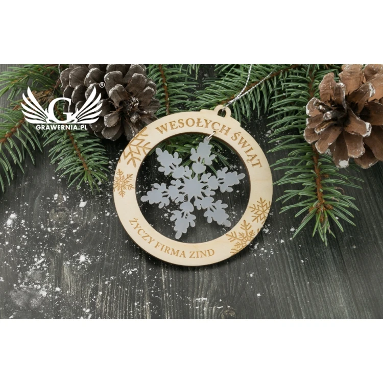 Wood and Plexiglass Christmas Baubles - size 80x86mm - any engraving - BDR021