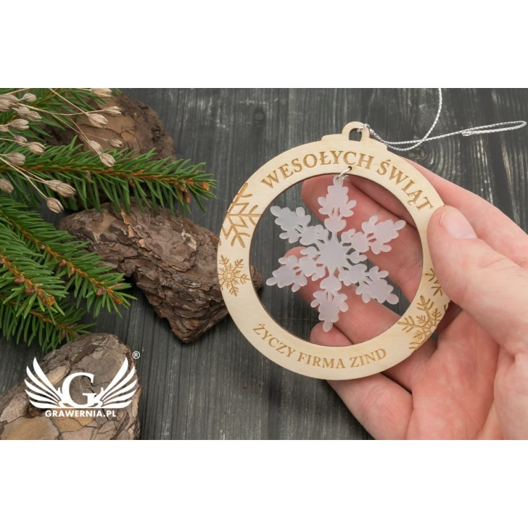 Wood and Plexiglass Christmas Baubles - size 80x86mm - any engraving - BDR021