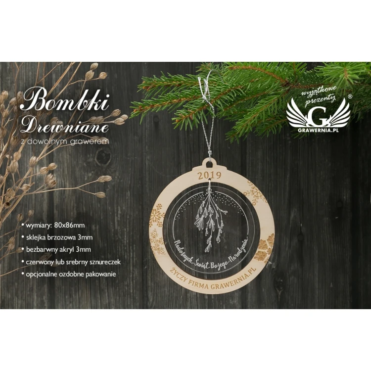 Christmas Tree Baubles Wood and Plexi - size 80x86mm - any engraving - BDR022