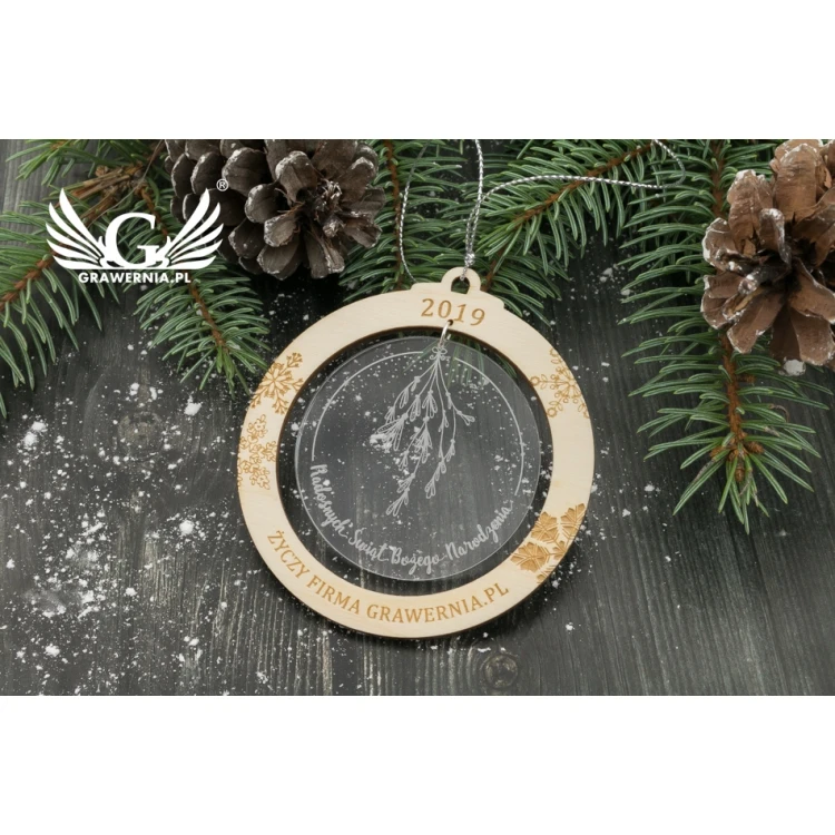 Christmas Tree Baubles Wood and Plexi - size 80x86mm - any engraving - BDR022