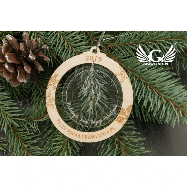 Christmas Tree Baubles Wood and Plexi - size 80x86mm - any engraving - BDR022