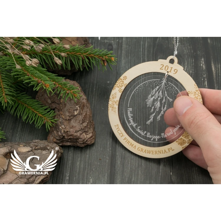 Christmas Tree Baubles Wood and Plexi - size 80x86mm - any engraving - BDR022