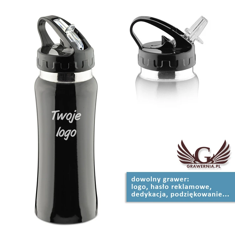 Sport Water Bottle 550 ml - Stainless Steel - Black Color