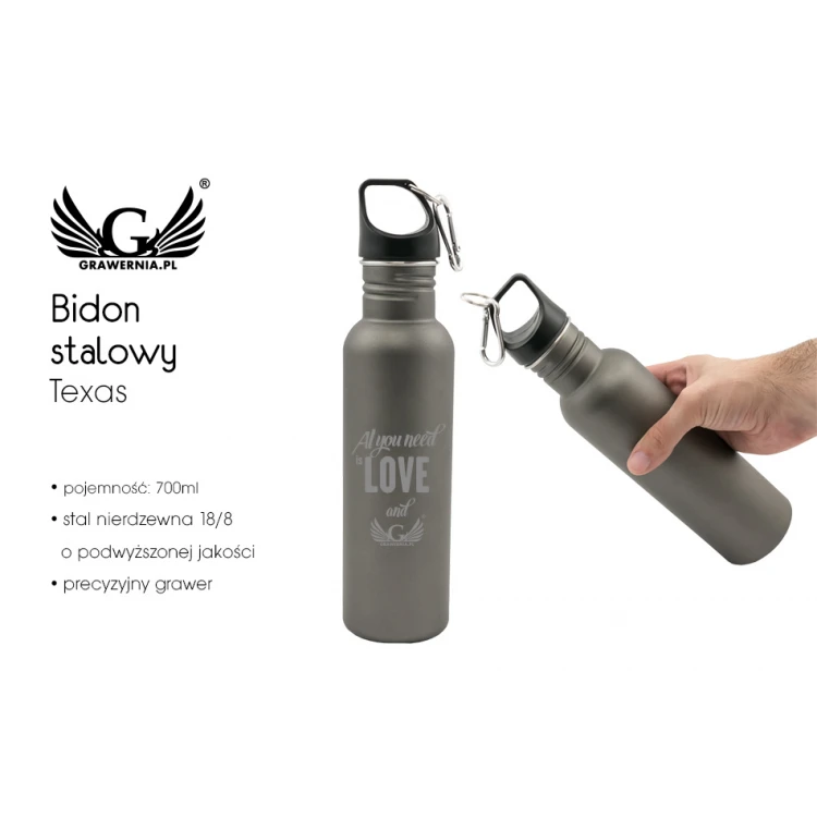 Steel Water Bottle with Engraving - Texas - 700ml capacity - BID005