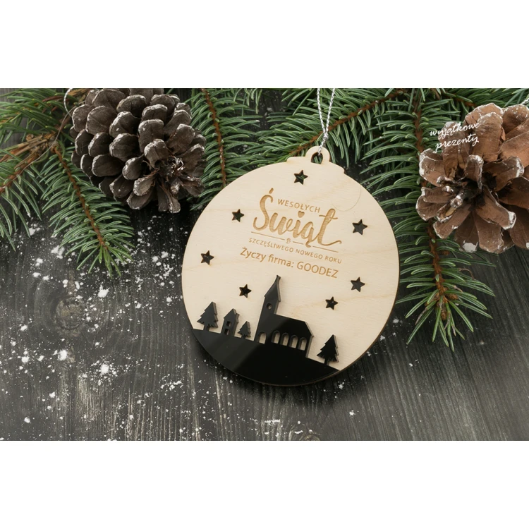 Christmas Tree Baubles Wood and Plexi - size 80x86mm - any engraving - BDR020