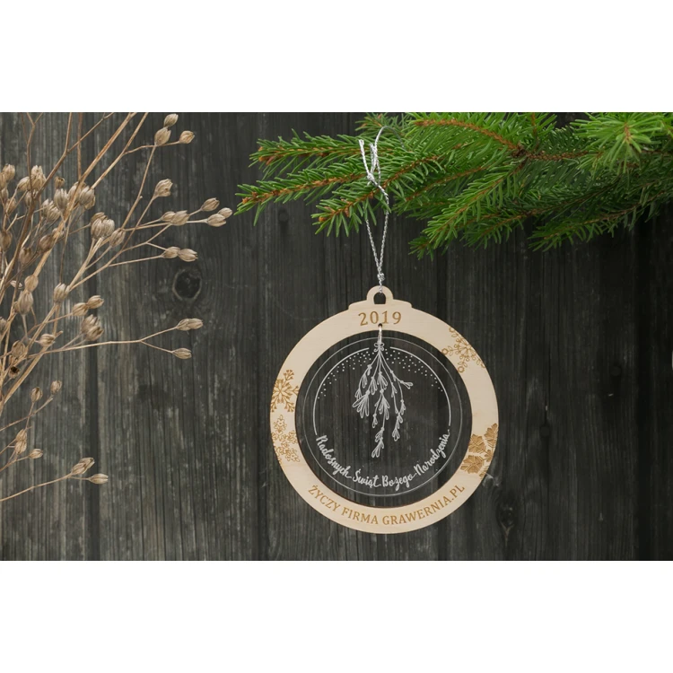 Christmas Tree Baubles Wood and Plexi - size 80x86mm - any engraving - BDR022