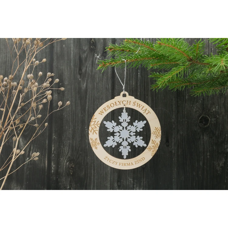Wood and Plexiglass Christmas Baubles - size 80x86mm - any engraving - BDR021