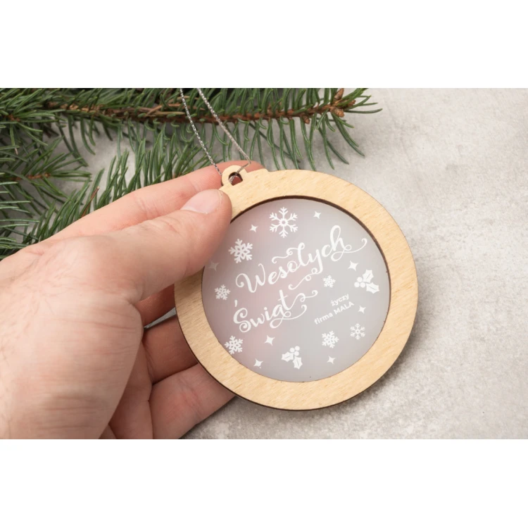 Wooden and Plexi Christmas Baubles - size 80x86mm - any print - BDR030