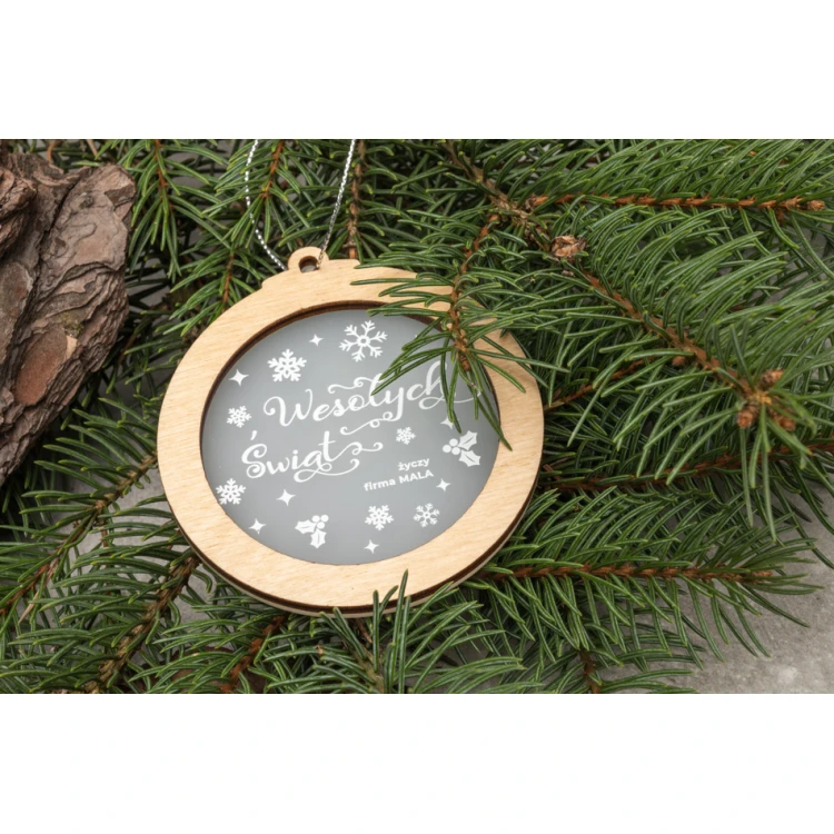 Wooden and Plexi Christmas Baubles - size 80x86mm - any print - BDR030