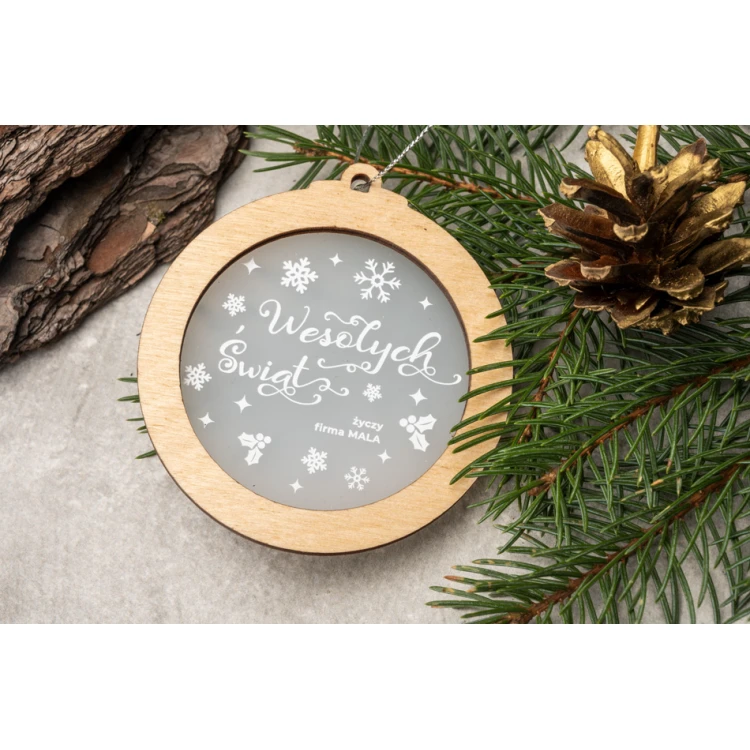 Wooden and Plexi Christmas Baubles - size 80x86mm - any print - BDR030