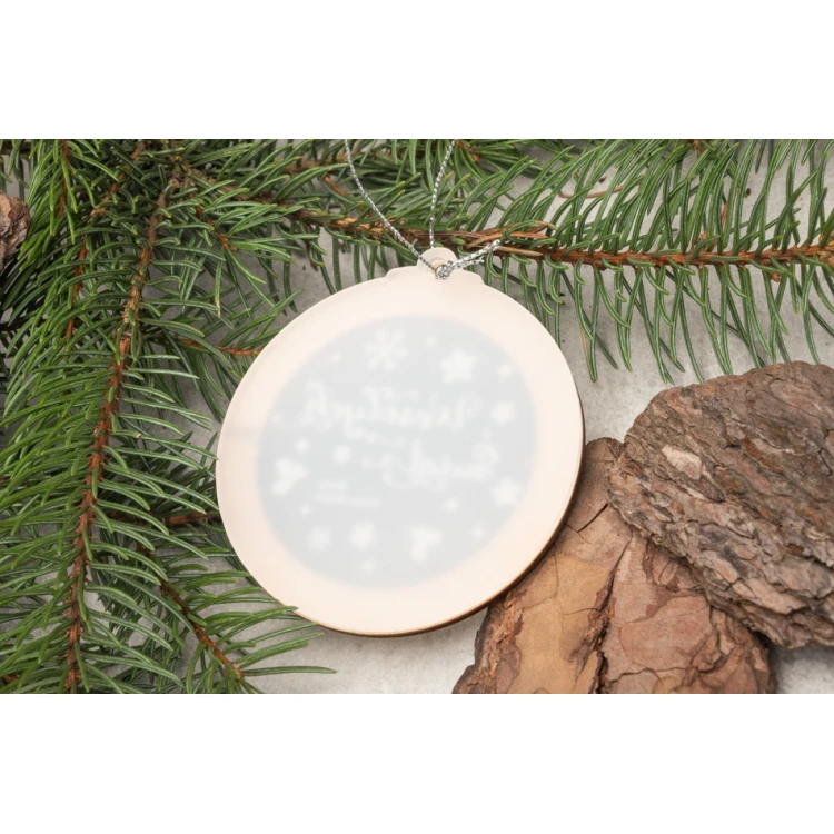 Wooden and Plexi Christmas Baubles - size 80x86mm - any print - BDR030