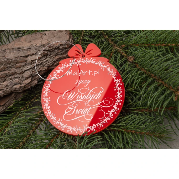 Red Plexi Christmas Baubles - size 80x93mm - any print - BDR037