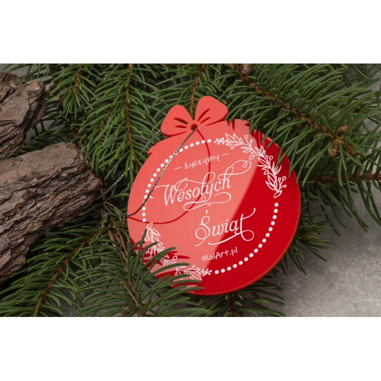 Red Plexi Christmas Baubles - size 76x89mm - any print - BDR038