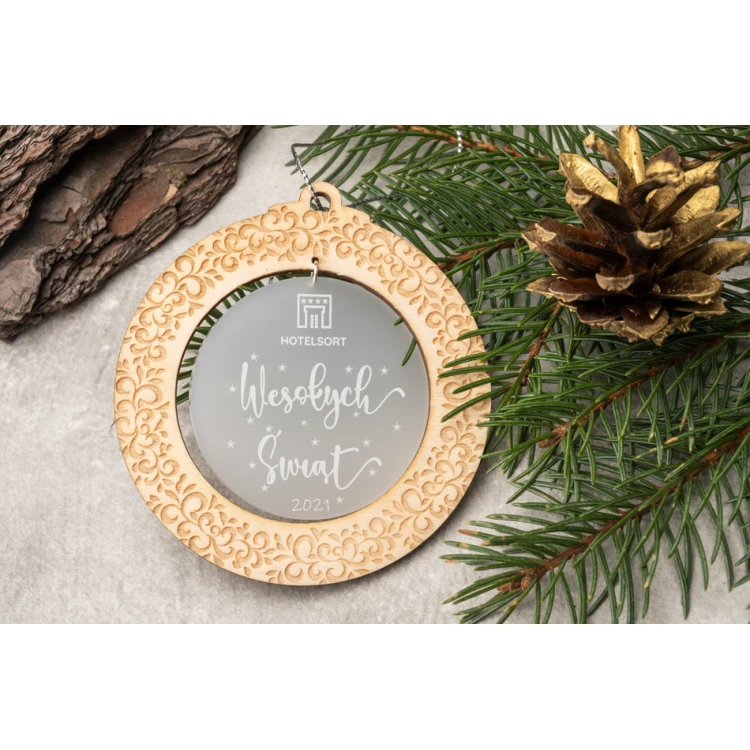 Wooden and Plexi Christmas Baubles - size 80x86mm - any print - BDR032