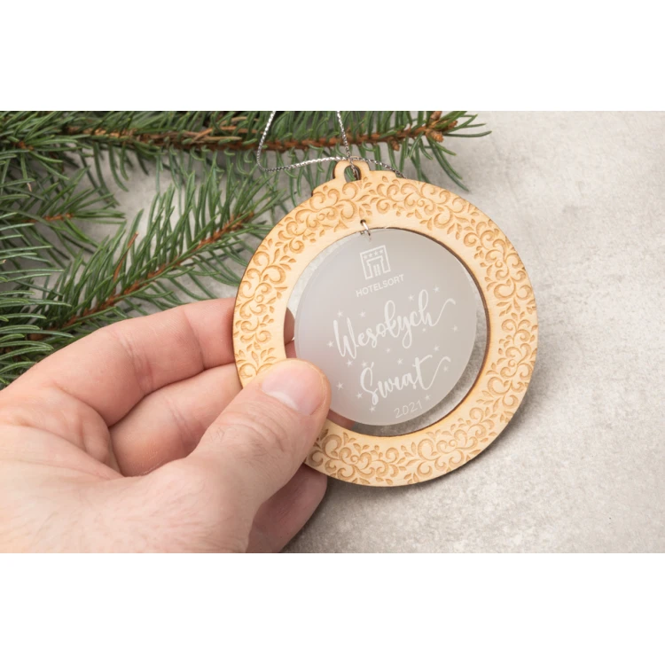 Wooden and Plexi Christmas Baubles - size 80x86mm - any print - BDR032