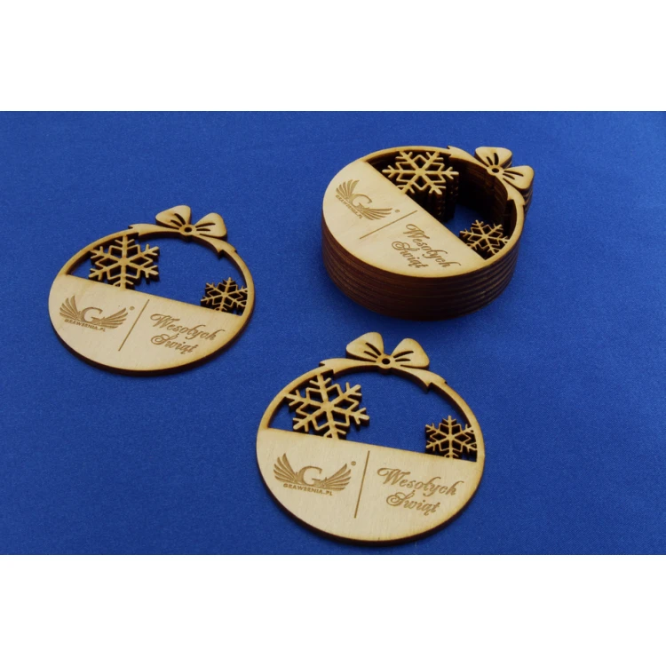Plywood Christmas Baubles with Custom Engraving - size 71x82mm - BDR001