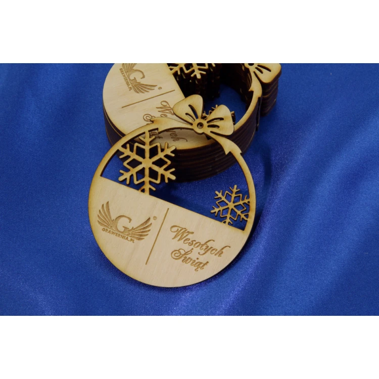Plywood Christmas Baubles with Custom Engraving - size 71x82mm - BDR001