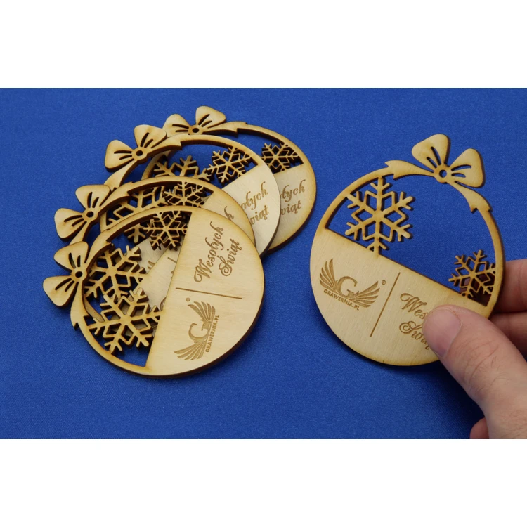Plywood Christmas Baubles with Custom Engraving - size 71x82mm - BDR001